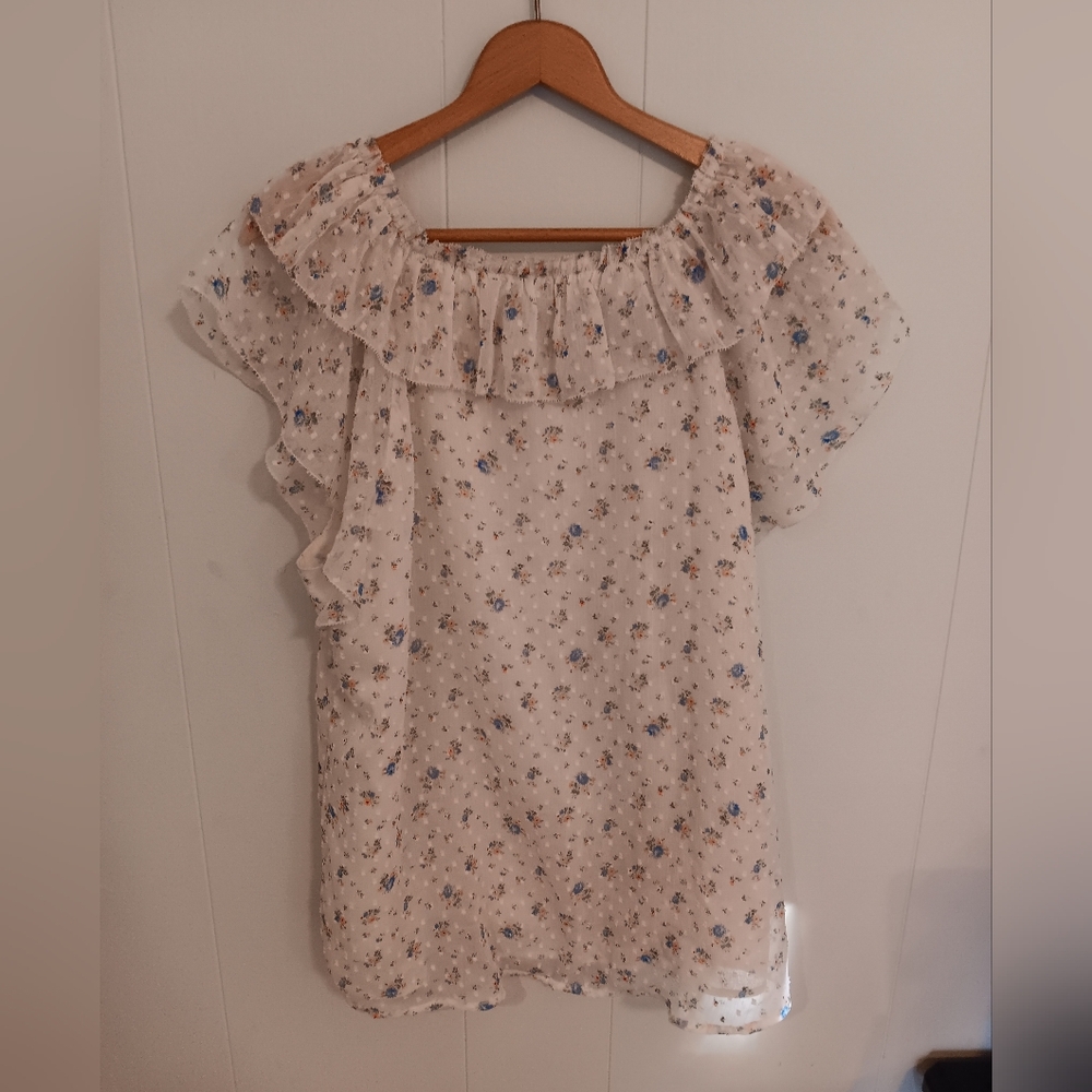LOFT Floral Ruffle Blouse - Cream - Picture 5 of 5